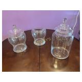 3 Asst Glass Vases / Containers