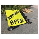 Antiques OPEN Sign on Hand Pull Cart - 36 x 48