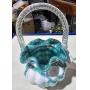 Vintage Fenton Basket- Turquoise/White 9"T