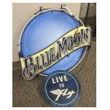 Blue moon, beer, sign, and live to fly sign
