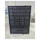 Black plastic hardware bin
