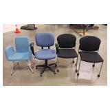 3 Rolling Office Chairs 2 Black One Blue, 1 Arm