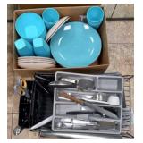 Assorted dishes and dish rack