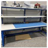 Work bench with grounded work pad and power strip