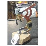 Metal Kokopelli on Stone 6 1/4" Tall