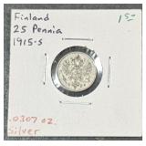 Finland 25 Pennia .0307 oz Silver Coin