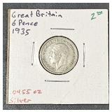 1935 Great Britain 6 Pence .0455 oz Silver Coin