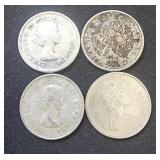 (4) Canada Silver Quarters 1960, 1962, 1964, 1966