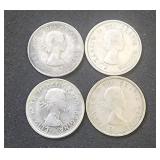 (4) Canada Silver Quarters 1953, 1959, (2) 1962