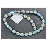 Cloisonne String of Blue Oval Beads 15" Long