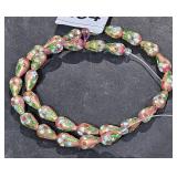Cloisonne String of Drop Pink Beads 15" Long