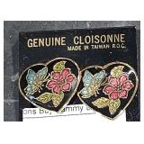 Cloisonne Clip On Heart Shaped Earrings 1" Long