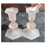 2 Pink Satin Candle Sticks 5" Tall