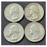 (4) Silver Quarters-1952 S, 1953 D, 1958 P, 1959P