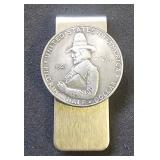 1921 Pilcrim Half Dollar Silver Coin on Money Clip
