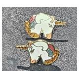 Unicorn Enameled Earrings  3/4" Long