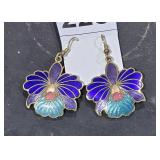 Flower Drop Enameled Earrings 1 3/4" Long