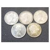 (5) Silver Dimes Canada 1954, 1958, 1960, 1963,