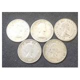 (5) Silver Dimes Canada 1953, 1961, 1962, (2)1964,