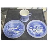 2 Currier & Ives Plates and 1 Cup
