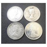 (4) Canada Silver Quarters 1956, 1958, 1962, 1965