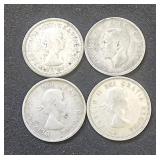 (4) Canada Silver Quarters 1943, 1955, 1962, 1964