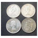 (4) Canada Silver Quarters 1950, 1953, 1964, 1965