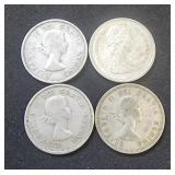 (4) Canada Silver Quarters 1953, 1960, 1963, 1965