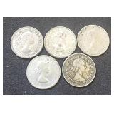 (5) Silver Dimes Canada 1954, 1958, 1960, 1963,
