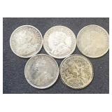 (5) Silver Dimes Canada 1920, 1921, 1928, 1932, ?