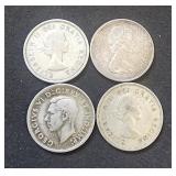 (4) Canada Silver Quarters 1943, 1960, 1964, 1965