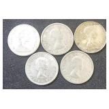 (5) Silver Dimes Canada 1953, 1957, 1960, 1963,