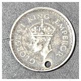 1973 One Rupee India Silver Coin w/ Hole