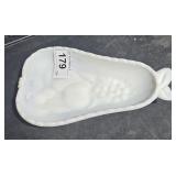 Milk Glass Pear Shaped Dish w/ Fruit Imprint 8" L