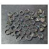 11 Silver Toned Bands, 18 Rings w/ Blue Stones,