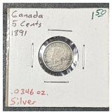 1891 Canada 5 Cent .346 oz Silver Coin