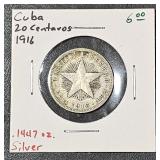 1916 Cuba 20 Centavos .1447 oz Silver Coin