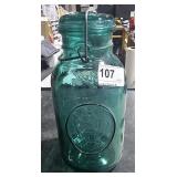 Green Glass Storage Jar w/ Wire  Bail 2 Qrt