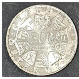 1980 Austria 500 Schilling .4938 Silver Coin
