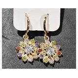 Gold Toned Earring w/ Colored Stones 1 1/8" Long