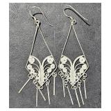Sterling Drop Filigree Earrings tw 465 gr   3" Lon