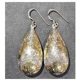 Sterling Drop Earrings 2" Long w/ Gold Accent  tw