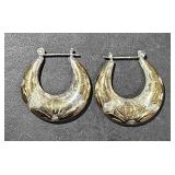 Sterling Hoop Earrings w/ Gold Accent 1 1/2" Long