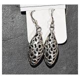 Sterling Open Cut Work Oval Earrings 1 1/2" Long