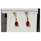 14k Gold Earrings w/ Ruby and Diamond tw 1.10