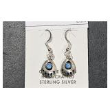Sterling Indian Bear Paw & Opal Earring 1 1/4" L