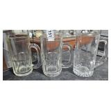 3 Glass Mugs - One w/ Etched Flowers