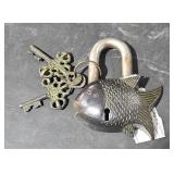 Vintage Style Padlock w/2 Keys  Fish Shape