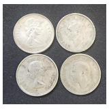 (4) Canada Silver Quarters 1940, 1943, 1960, 1965