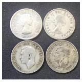 (4) Canada Silver Quarters 1940, 1949, 1961, 1964